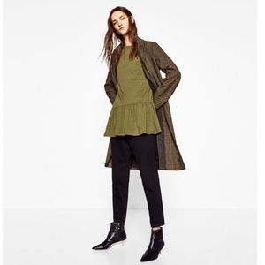 Zara NWT Olive Frill Bottom Long Sleeve T Shirt